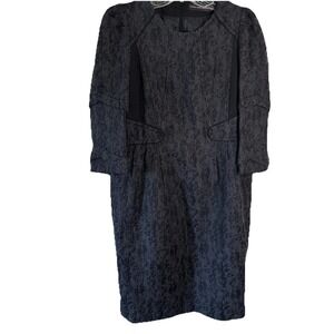 Morine Comte Marant Grey Navy Black Jacquard Classy Modest Church‎ Dress  Sz 12